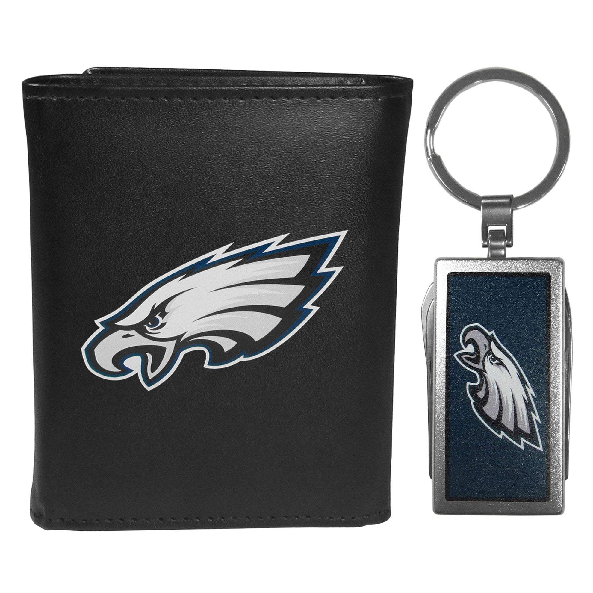 Philadelphia Eagles Leather Tri-fold Wallet & Multitool Key Chain, Black - Philadelphia Eagles - Flyclothing LLC
