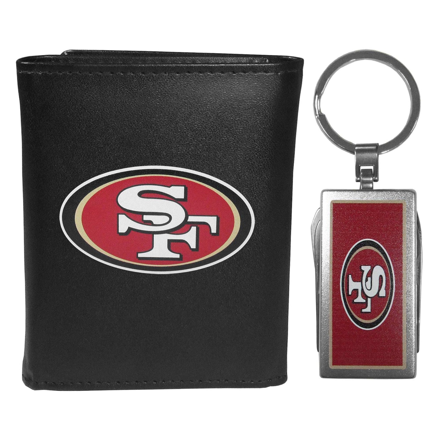 San Francisco 49ers Leather Tri-fold Wallet & Multitool Key Chain, Black - San Francisco 49ers - Flyclothing LLC