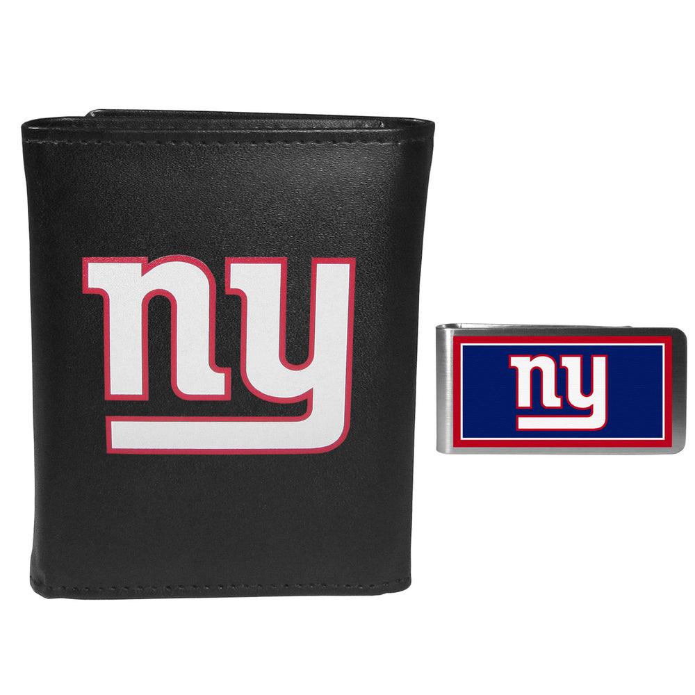 New York Giants Leather Tri-fold Wallet & Color Money Clip - New York Giants
