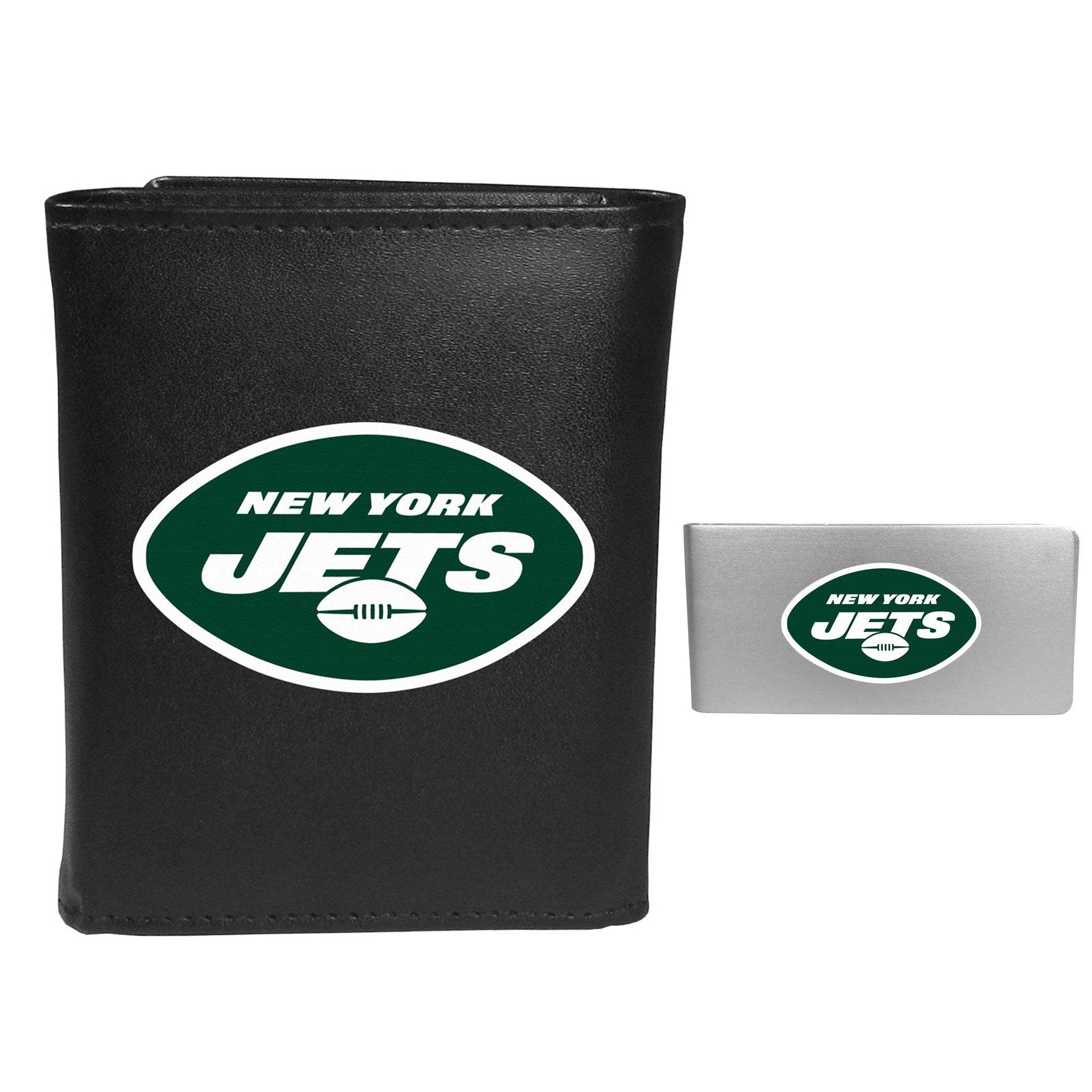 New York Jets Leather Tri-fold Wallet & Money Clip - New York Jets - Flyclothing LLC