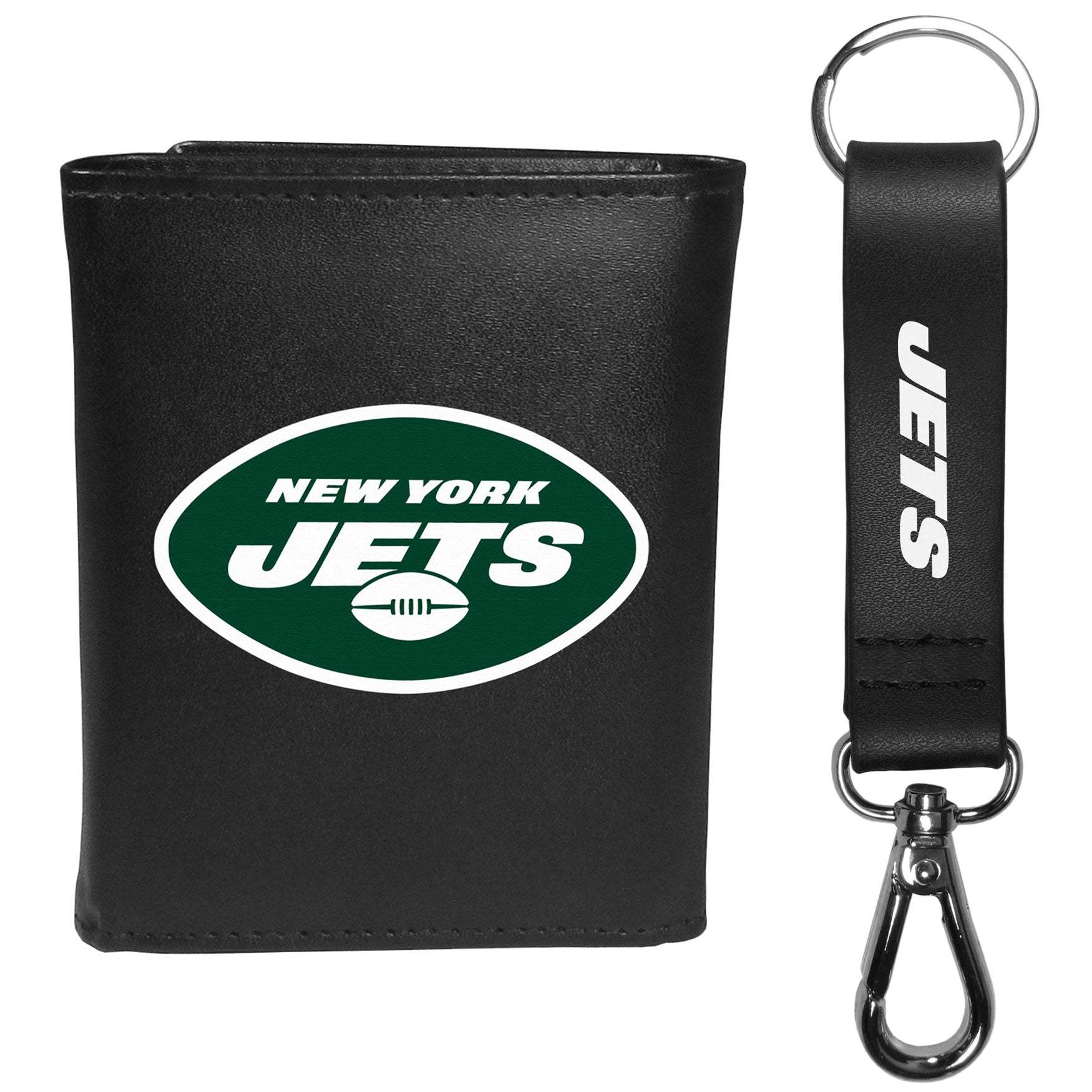New York Jets Leather Tri-fold Wallet & Strap Key Chain - New York Jets - Flyclothing LLC