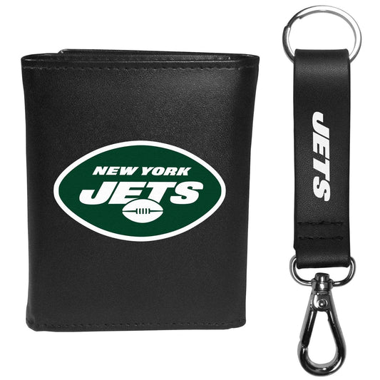New York Jets Leather Tri-fold Wallet & Strap Key Chain - New York Jets - Flyclothing LLC