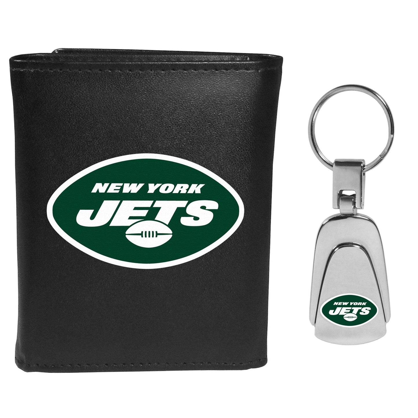 New York Jets Leather Tri-fold Wallet & Steel Key Chain - New York Jets - Flyclothing LLC