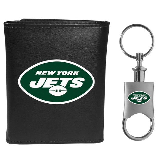 New York Jets Leather Tri-fold Wallet & Valet Key Chain - New York Jets - Flyclothing LLC