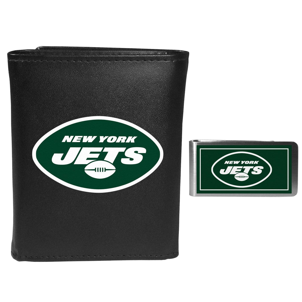 New York Jets Leather Tri-fold Wallet & Color Money Clip - New York Jets