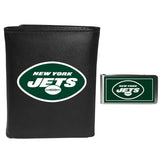 New York Jets Leather Tri-fold Wallet & Color Money Clip - New York Jets