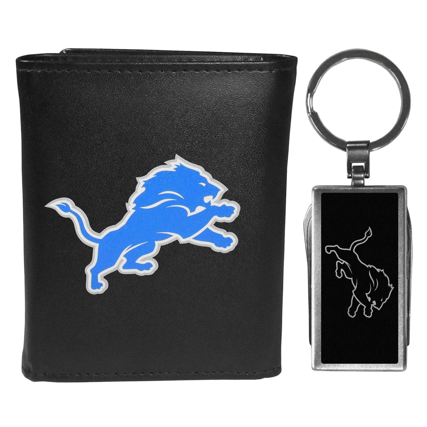 Detroit Lions Leather Tri-fold Wallet & Multitool Key Chain - Detroit Lions - Flyclothing LLC