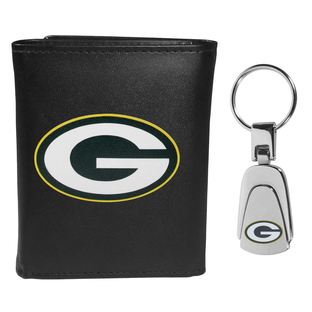 Green Bay Packers Leather Tri-fold Wallet & Steel Key Chain - Green Bay Packers