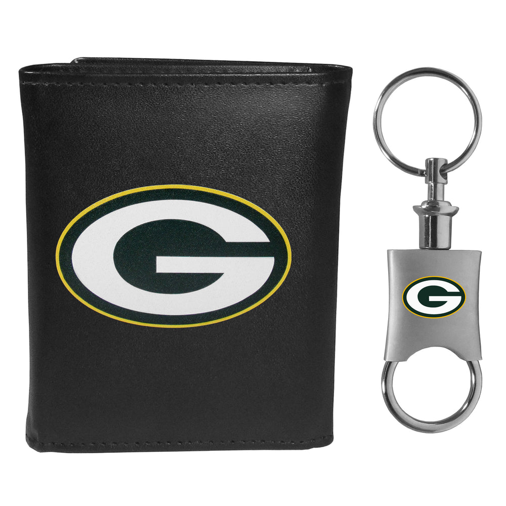 Green Bay Packers Leather Tri-fold Wallet & Valet Key Chain - Green Bay Packers
