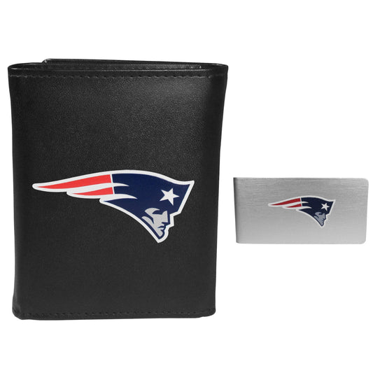New England Patriots Leather Tri-fold Wallet & Money Clip - New England Patriots