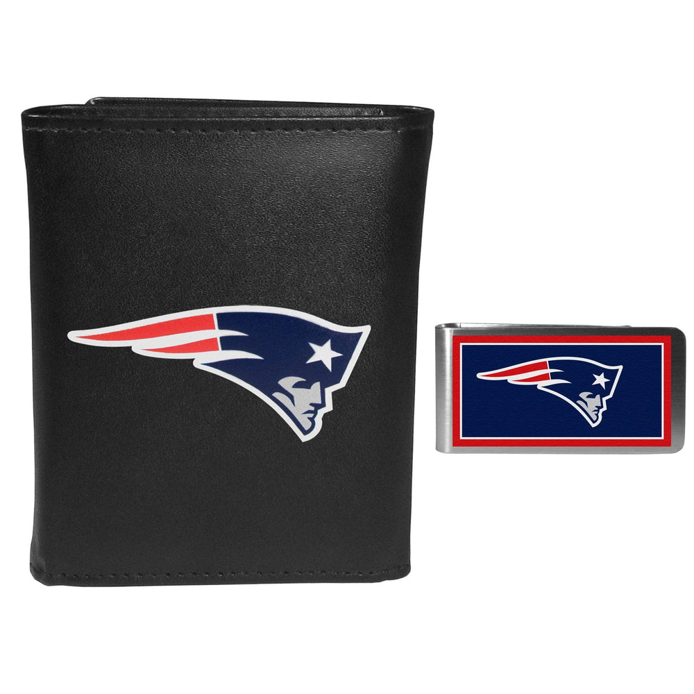 New England Patriots Leather Tri-fold Wallet & Color Money Clip - New England Patriots
