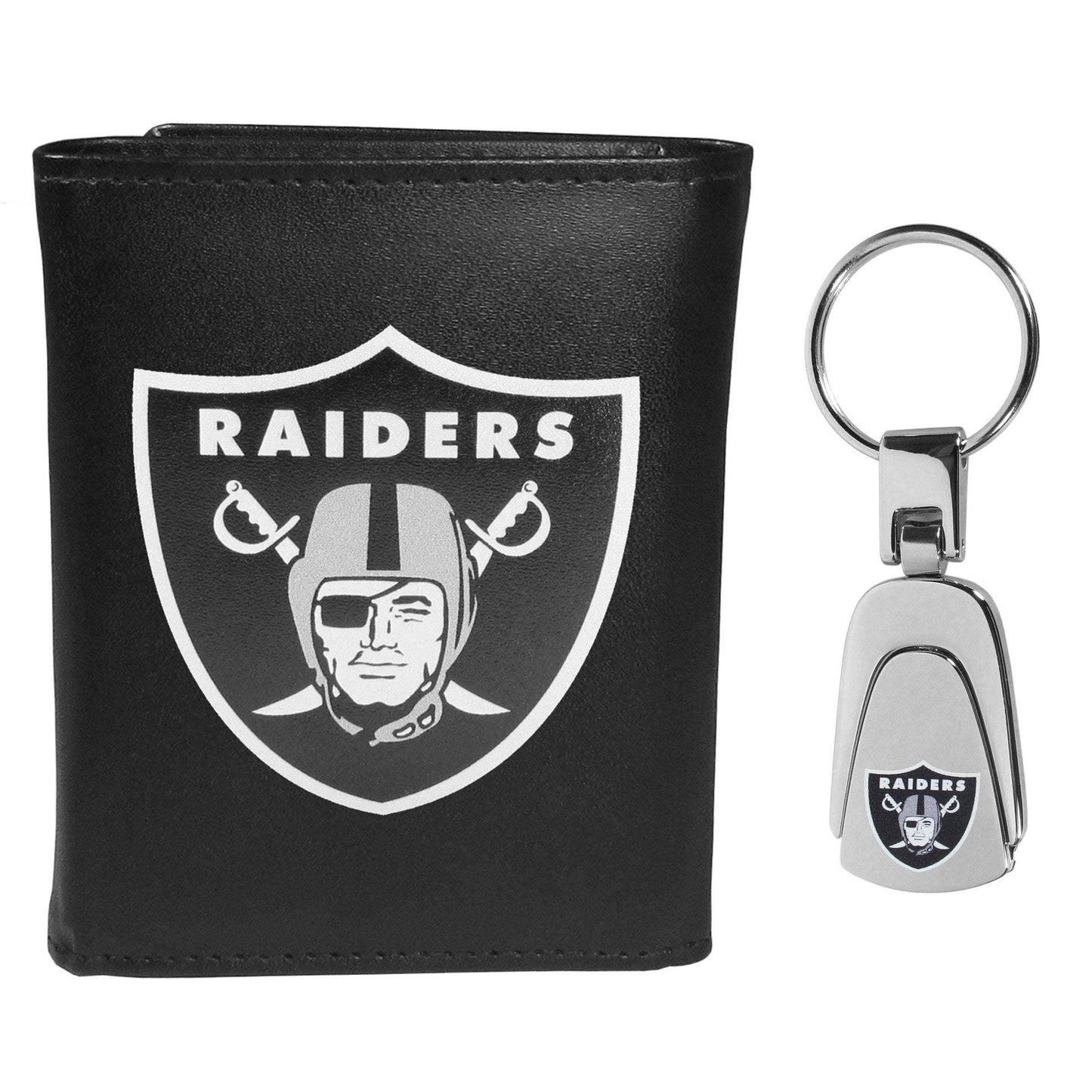 Las Vegas Raiders Leather Tri-fold Wallet & Steel Key Chain - Las Vegas Raiders - Flyclothing LLC