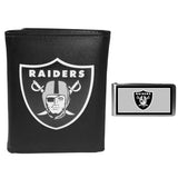 Las Vegas Raiders Leather Tri-fold Wallet & Color Money Clip - Las Vegas Raiders