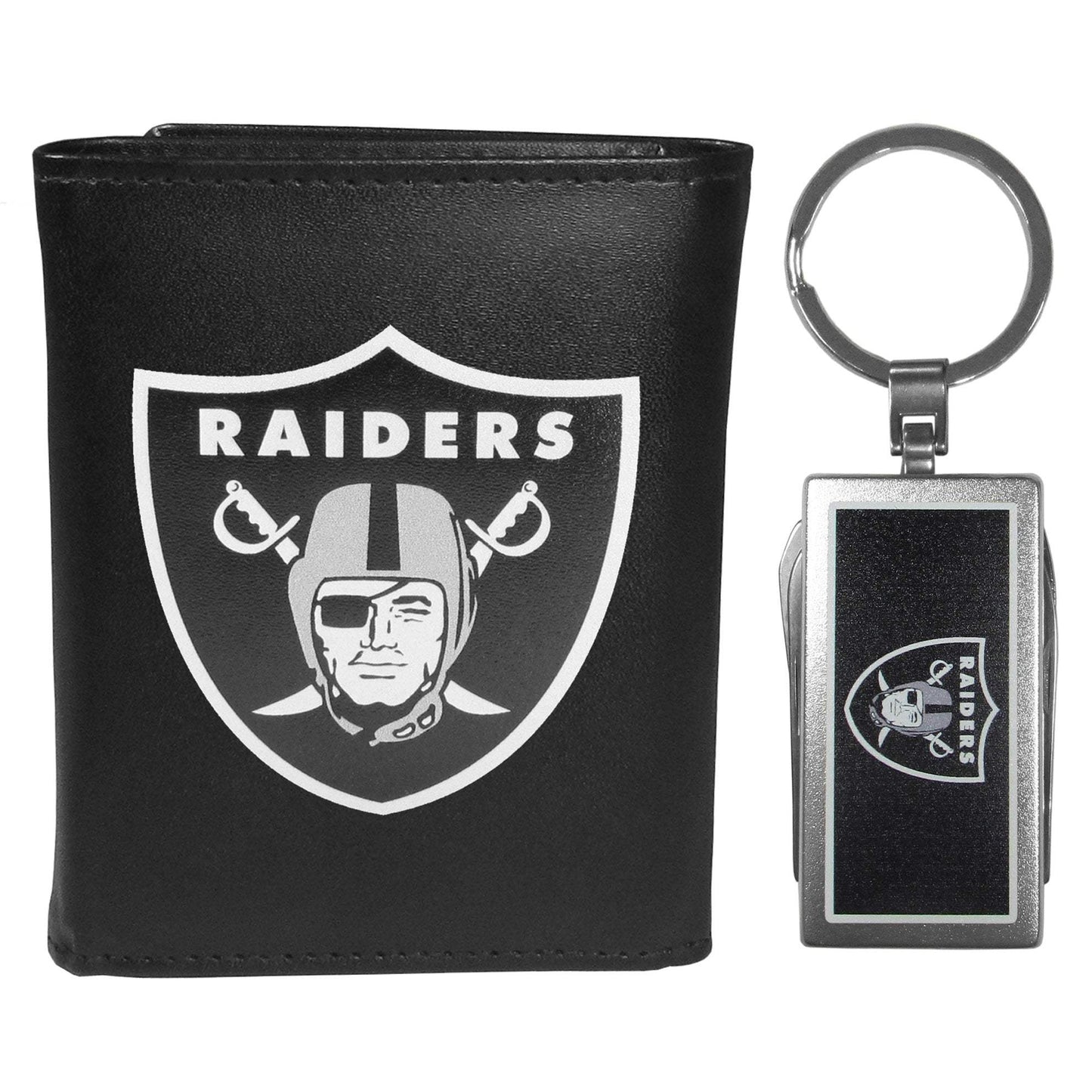 Las Vegas Raiders Leather Tri-fold Wallet & Multitool Key Chain, Black - Las Vegas Raiders - Flyclothing LLC