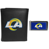 Los Angeles Rams Leather Tri-fold Wallet & Color Money Clip - Los Angeles Rams