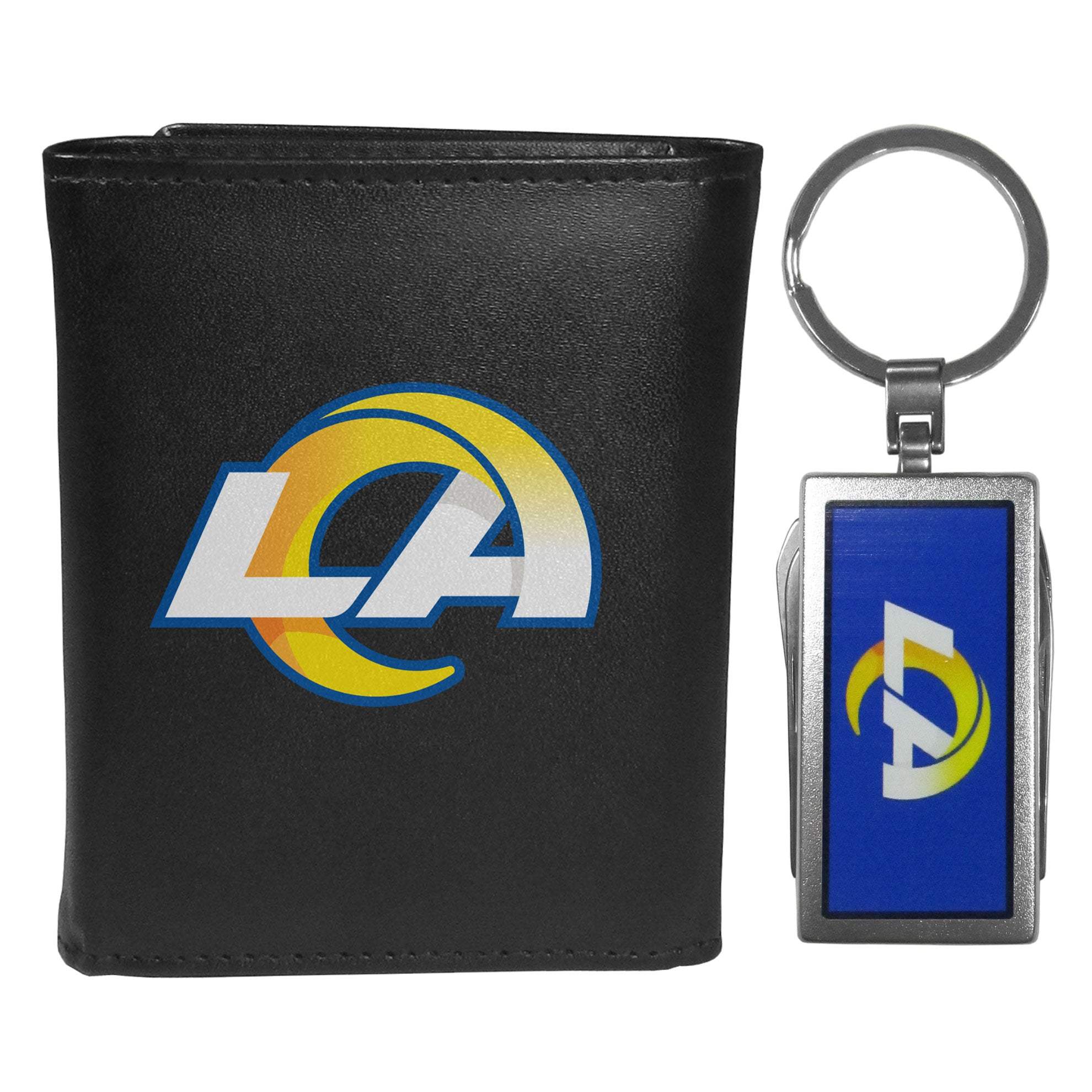 Los Angeles Rams Leather Tri-fold Wallet & Multitool Key Chain, Black - Los Angeles Rams - Flyclothing LLC