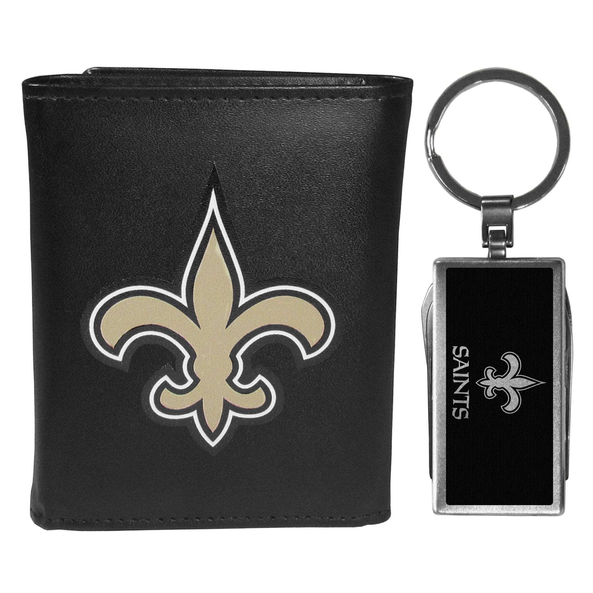 New Orleans Saints Leather Tri-fold Wallet & Multitool Key Chain - New Orleans Saints - Flyclothing LLC