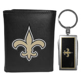 New Orleans Saints Leather Tri-fold Wallet & Multitool Key Chain, Black - New Orleans Saints