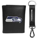 Seattle Seahawks Leather Tri-fold Wallet & Strap Key Chain - Seattle Seahawks