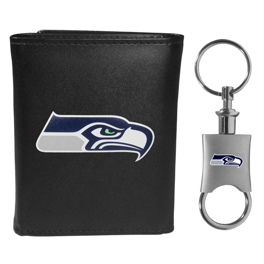 Seattle Seahawks Leather Tri-fold Wallet & Valet Key Chain - Seattle Seahawks