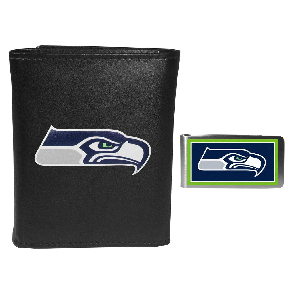 Seattle Seahawks Leather Tri-fold Wallet & Color Money Clip - Seattle Seahawks