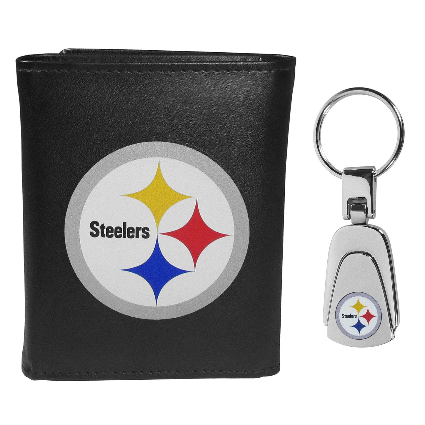 Pittsburgh Steelers Leather Tri-fold Wallet & Steel Key Chain - Pittsburgh Steelers - Flyclothing LLC
