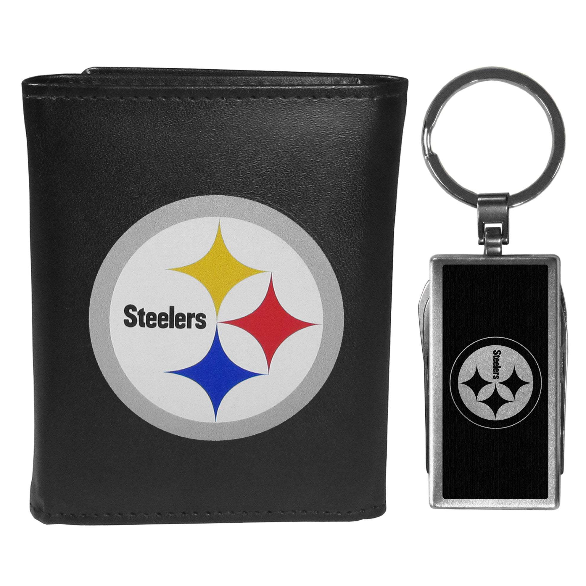 Pittsburgh Steelers Leather Tri-fold Wallet & Multitool Key Chain - Pittsburgh Steelers - Flyclothing LLC