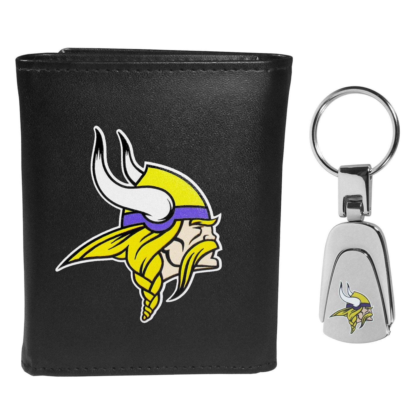 Minnesota Vikings Leather Tri-fold Wallet & Steel Key Chain - Minnesota Vikings - Flyclothing LLC