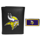 Minnesota Vikings Leather Tri-fold Wallet & Color Money Clip - Minnesota Vikings