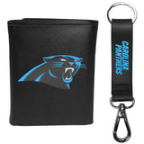 Carolina Panthers Leather Tri-fold Wallet & Strap Key Chain - Carolina Panthers
