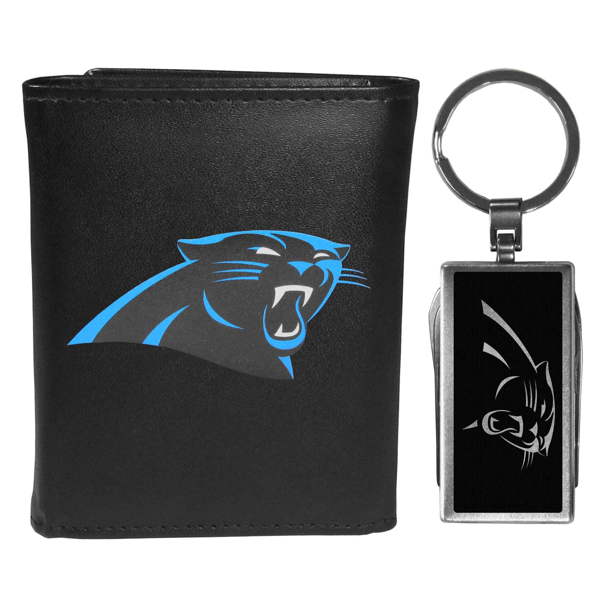 Carolina Panthers Leather Tri-fold Wallet & Multitool Key Chain - Carolina Panthers - Flyclothing LLC