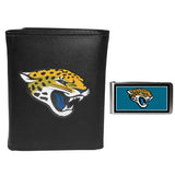 Jacksonville Jaguars Leather Tri-fold Wallet & Color Money Clip - Jacksonville Jaguars