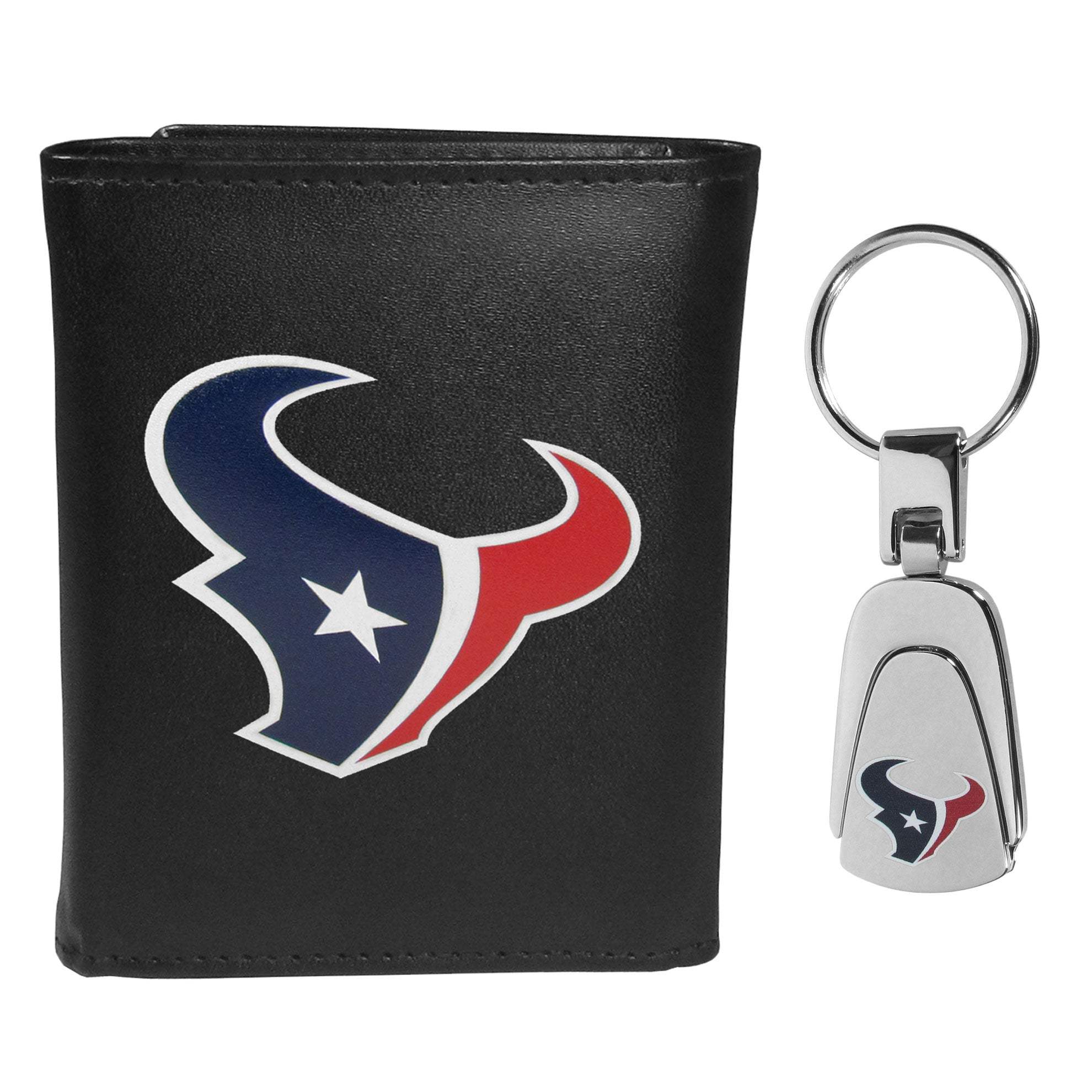 Houston Texans Leather Tri-fold Wallet & Steel Key Chain - Houston Texans - Flyclothing LLC