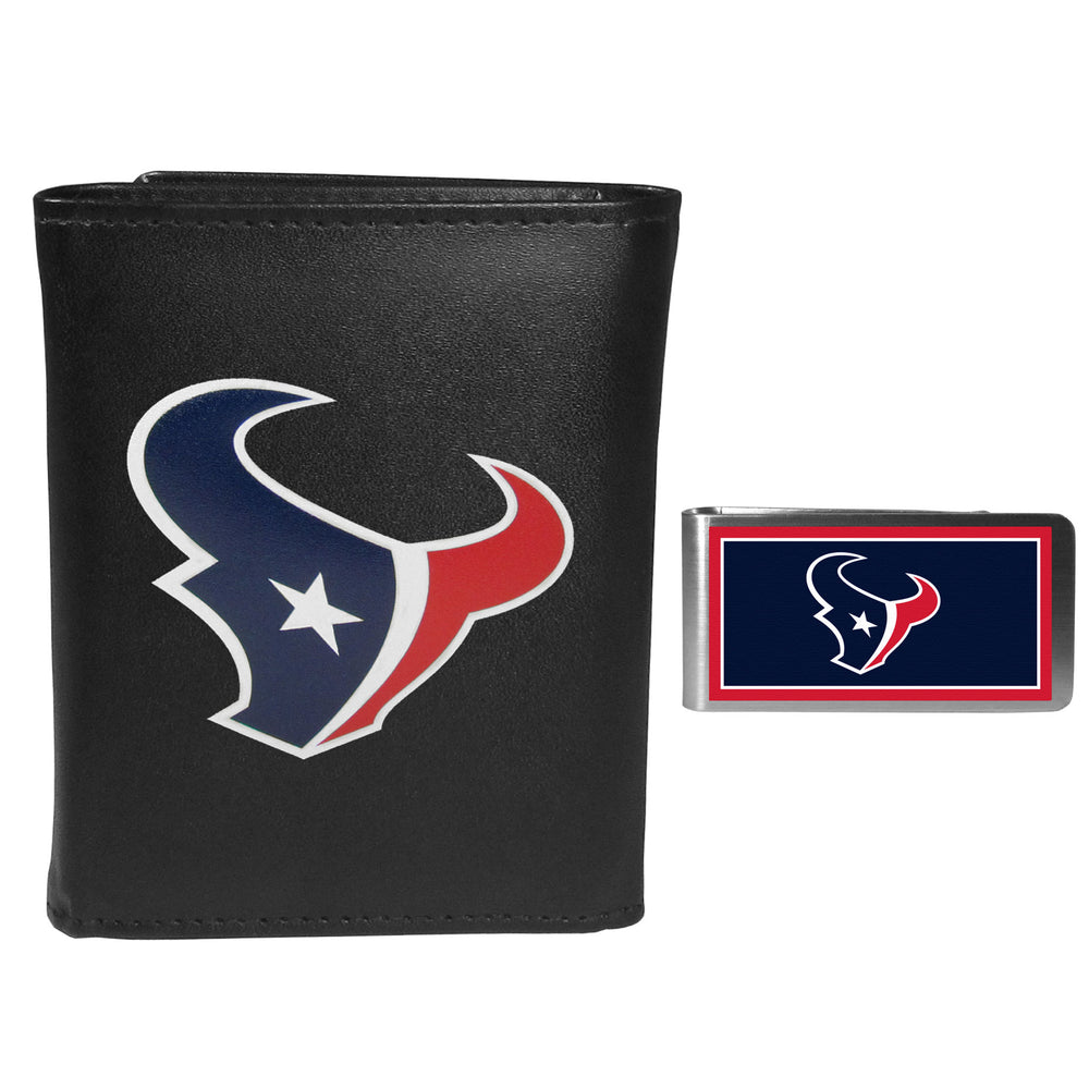Houston Texans Leather Tri-fold Wallet & Color Money Clip - Houston Texans