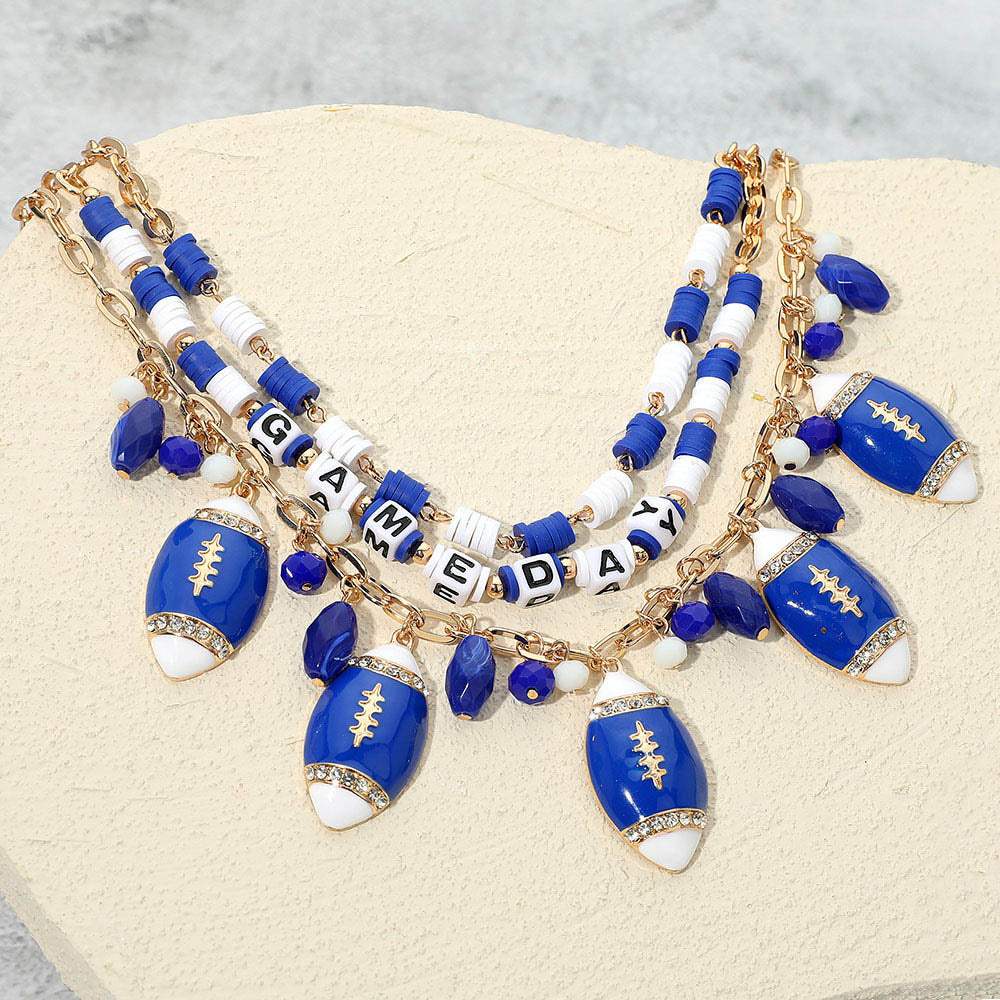 Football Charm Embellished GAME DAY Heishi Beaded Layered Necklace - Madeline Love - Flyclothing LLC