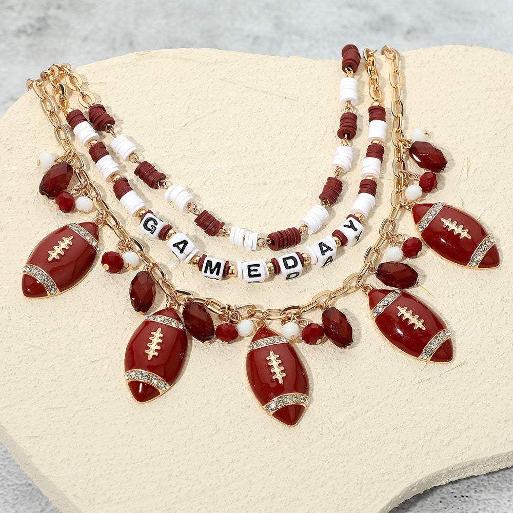 Football Charm Embellished GAME DAY Heishi Beaded Layered Necklace - Madeline Love - Flyclothing LLC