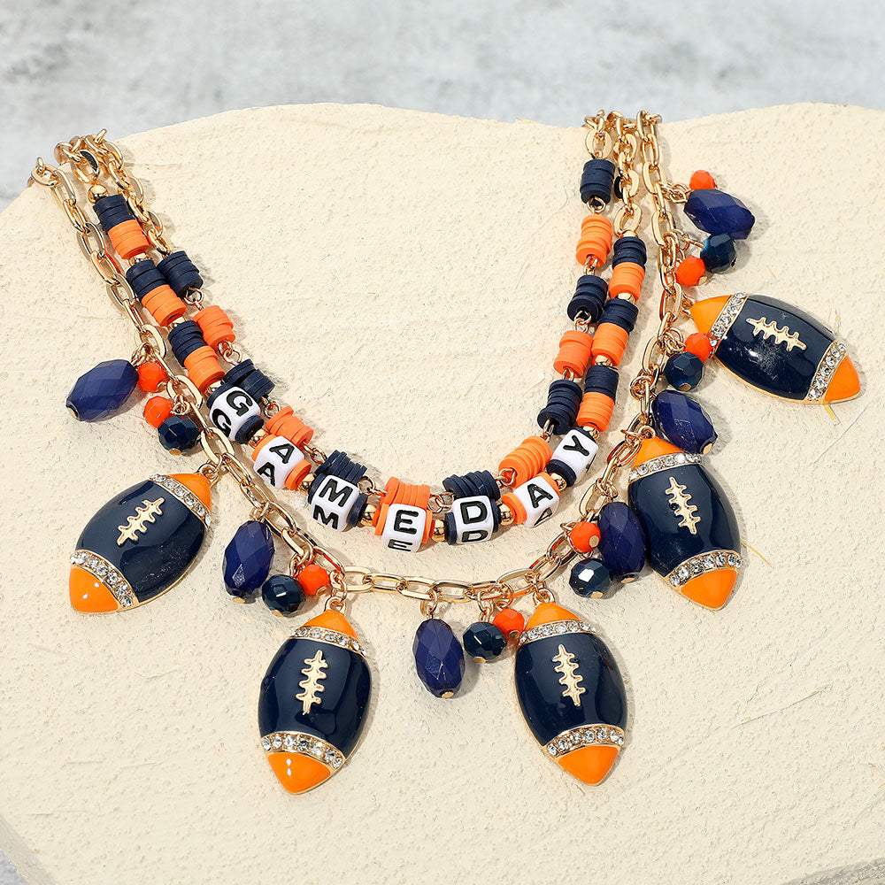 Football Charm Embellished GAME DAY Heishi Beaded Layered Necklace - Madeline Love - Flyclothing LLC