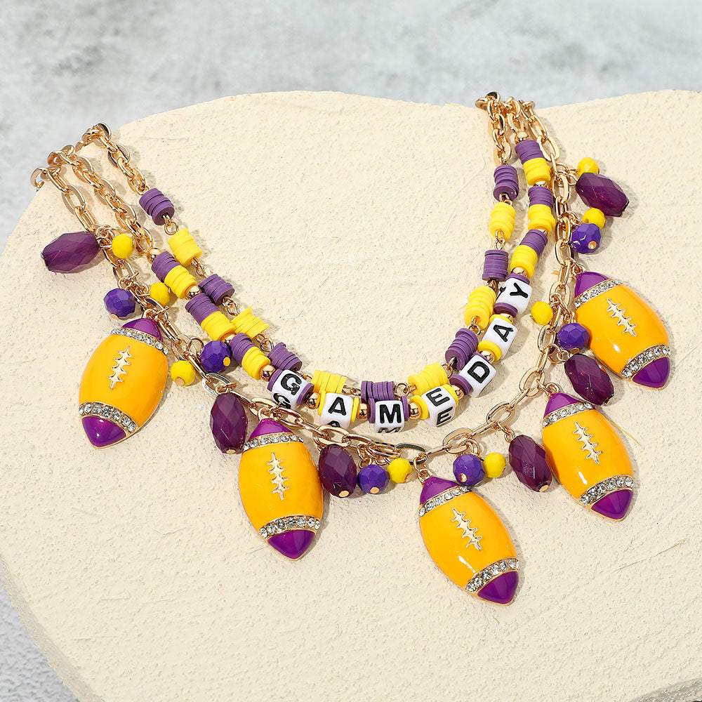 Football Charm Embellished GAME DAY Heishi Beaded Layered Necklace - Madeline Love - Flyclothing LLC