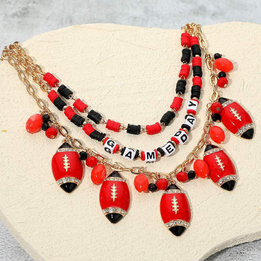 Football Charm Embellished GAME DAY Heishi Beaded Layered Necklace - Madeline Love - Flyclothing LLC
