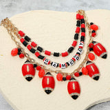 Football Charm Embellished GAME DAY Heishi Beaded Layered Necklace - Madeline Love - Flyclothing LLC