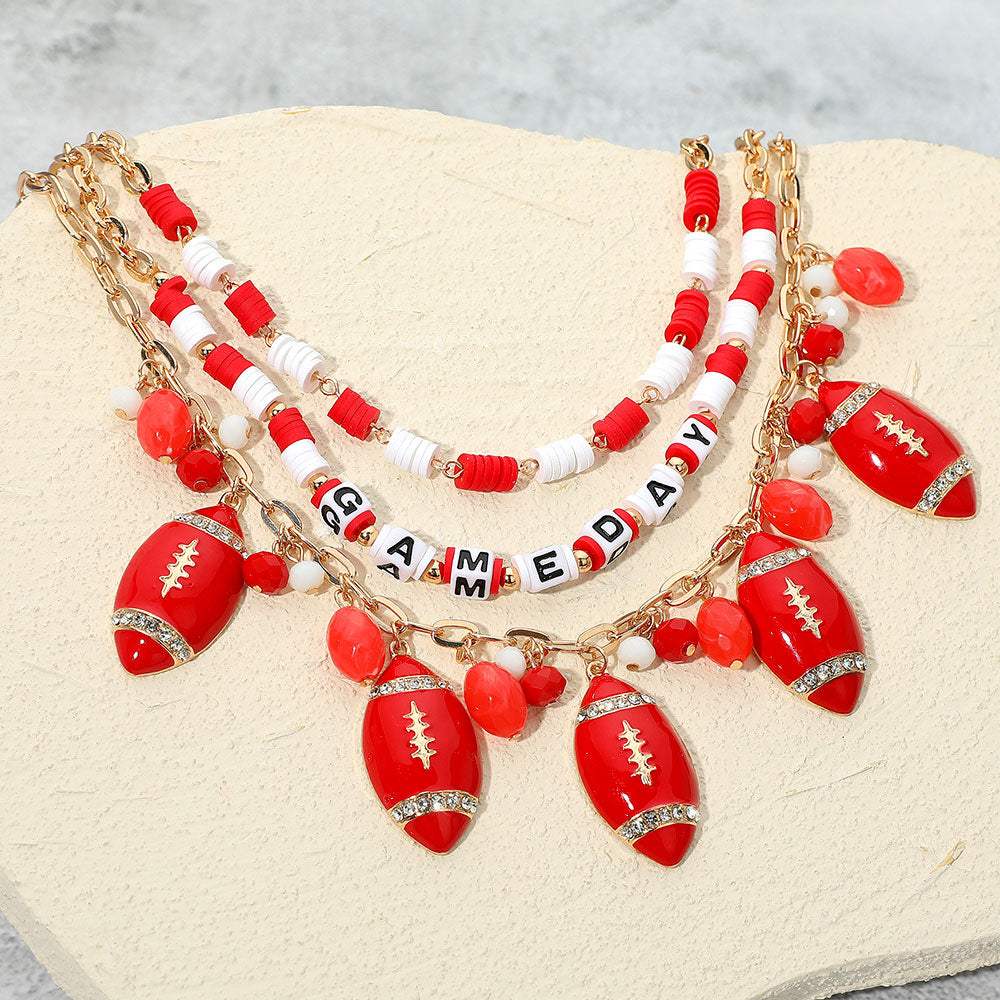 Football Charm Embellished GAME DAY Heishi Beaded Layered Necklace - Madeline Love - Flyclothing LLC