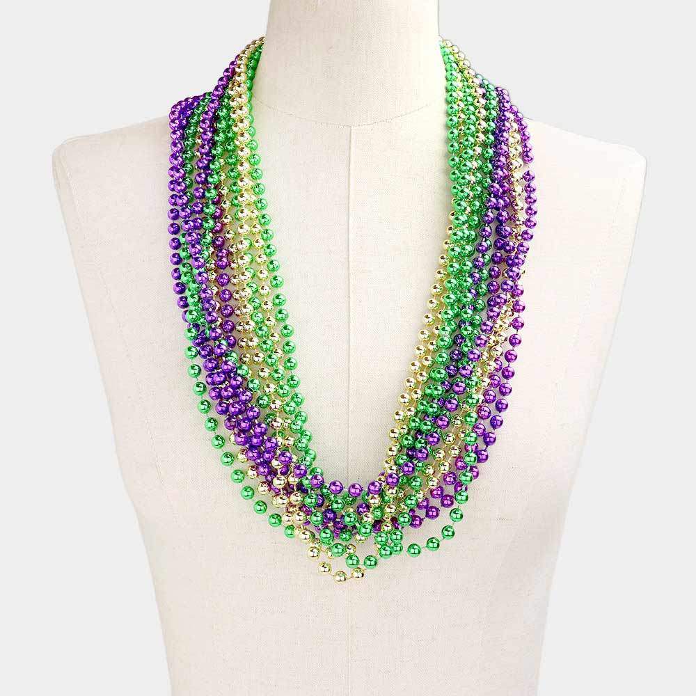 12PCS - Assorted Color Mardi Gras Beaded Necklaces - Madeline Love - Flyclothing LLC