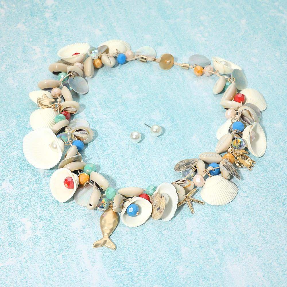 Chunky Coastal Charm Shell Beaded Statement Necklace - Madeline Love - Flyclothing LLC