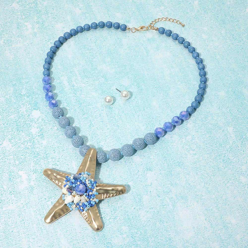 Starfish Pendant Beaded Statement Necklace - Madeline Love - Flyclothing LLC