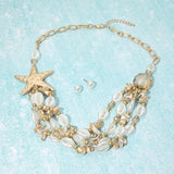 Bold Starfish Charm Pearl Shell Beaded Layered Statement Necklace - Madeline Love - Flyclothing LLC