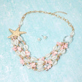 Bold Starfish Charm Pearl Shell Beaded Layered Statement Necklace - Madeline Love - Flyclothing LLC
