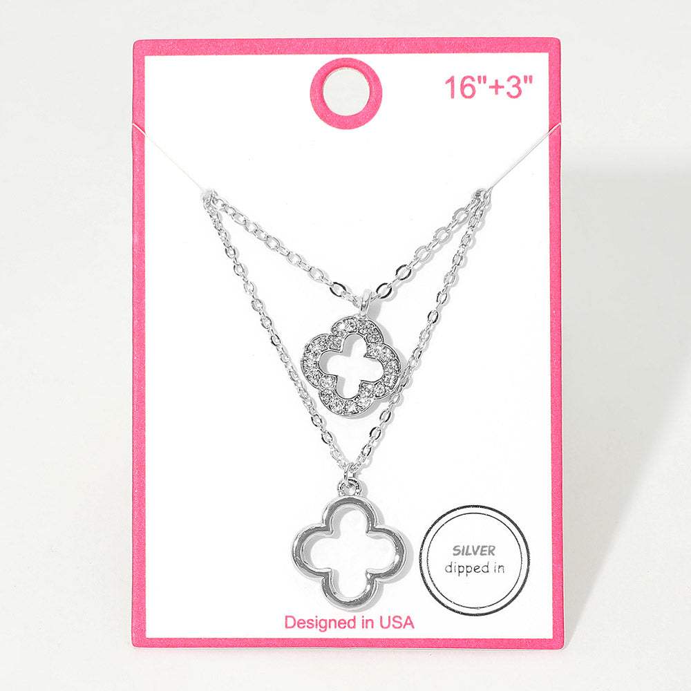 Silver Dipped Double Quatrefoil Pendant Layered Necklace - Madeline Love - Flyclothing LLC