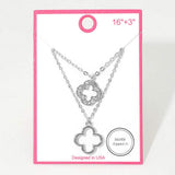 Silver Dipped Double Quatrefoil Pendant Layered Necklace - Madeline Love - Flyclothing LLC