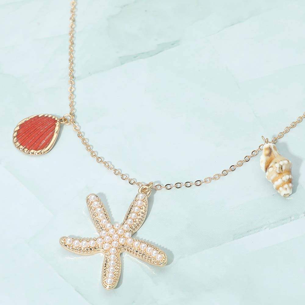 Pearl Pave Starfish Conch Shell Charm Necklace - Madeline Love - Flyclothing LLC