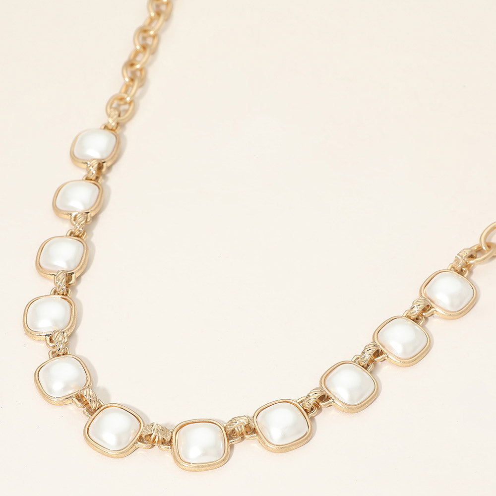 Bold Square Pearl Link Necklace